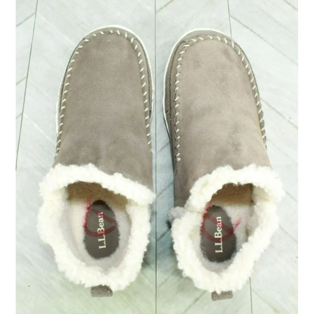LL Bean Gray Suede Slip On Mountain Moccasin Slippers Boot Size 7 M - Picture 7 of 9